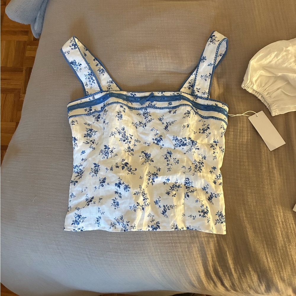 Reformation Floral Blue and White Women's Top